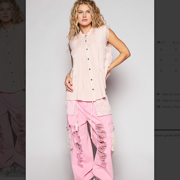 POL “ Madison 2 ” POL Sleeveless Rayon & Gauze Top with Lace Detail 35 - Picture 5 of 5